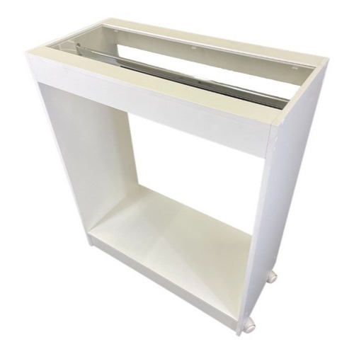 Balcao Arara Loja Mesa Ilha Com Tampo De Vidro + Rodízios em gel 100%MDF