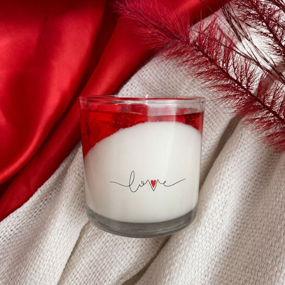 Vela Aromática Decorativa Vidro com Cera em Gel Vermelha Romântica Presente Dia dos Namorados