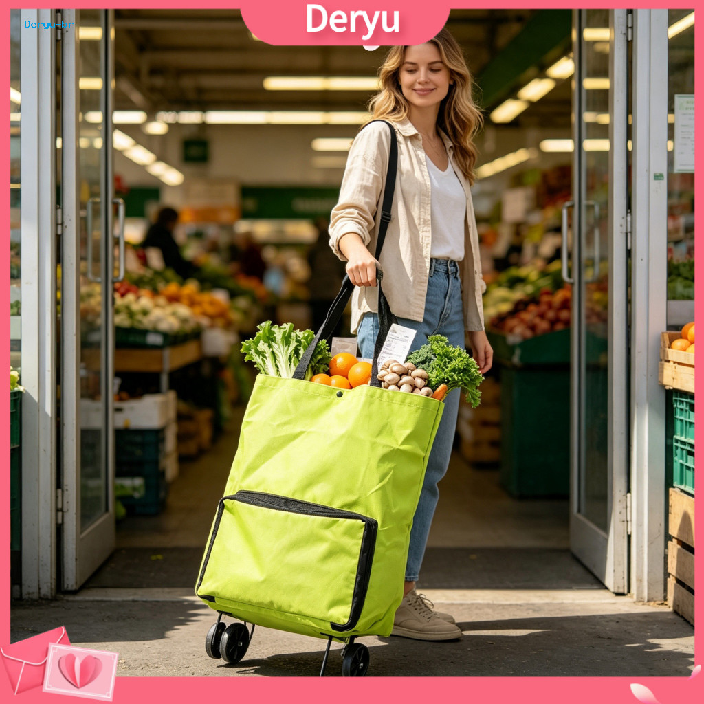 Reusable Shopping Cart for Seniors Foldable with Wheels Capacity Grocery Tote Bag Side Pocket Portable and Durable for S