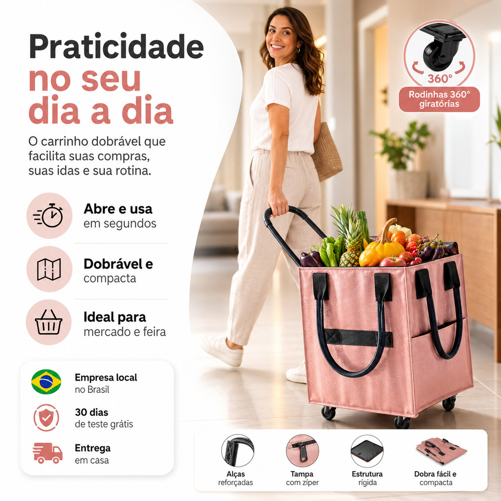 Foldable Shopping Cart with Spacious Bag and Lightweight Wheels 3 Colors
