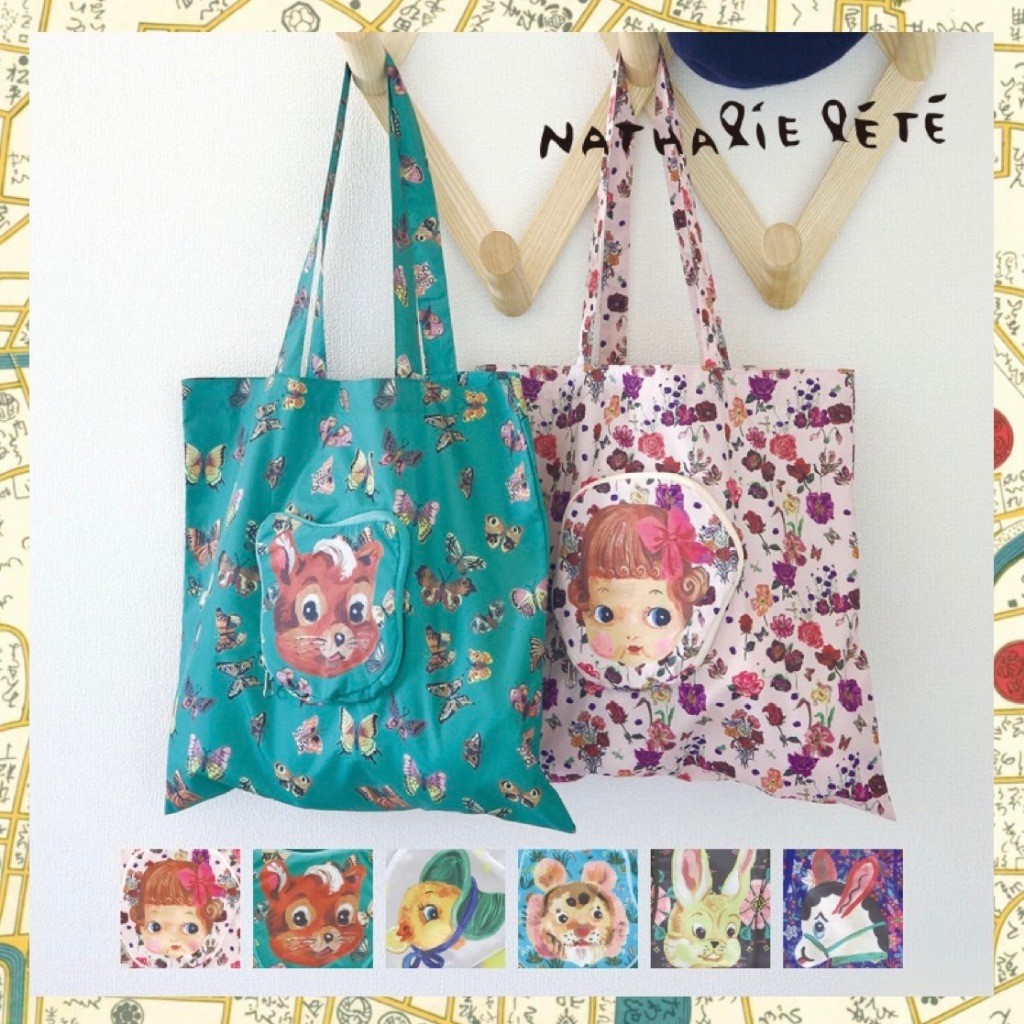 Japão Nathalie Lete Art Color Ilustração Portátil Dobrável Eco-friendly Shopping Bag Sacola Leve
