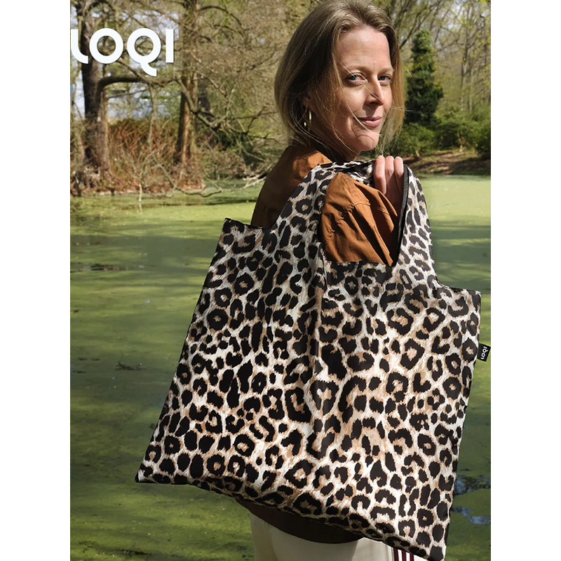 Alemão LOQI Fashion Eco-friendly Shopping Bag Armazenamento Conjunto de três peças Estampa de leopardo Viagem Grande cap