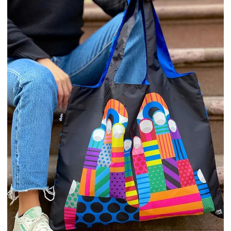 LOQI Art Cartoon Shopping Bag Pintado Eco-Friendly Bag Positivo Negativo Diferente Bolsa de Ombro Dobrável À Prova D 'Ág