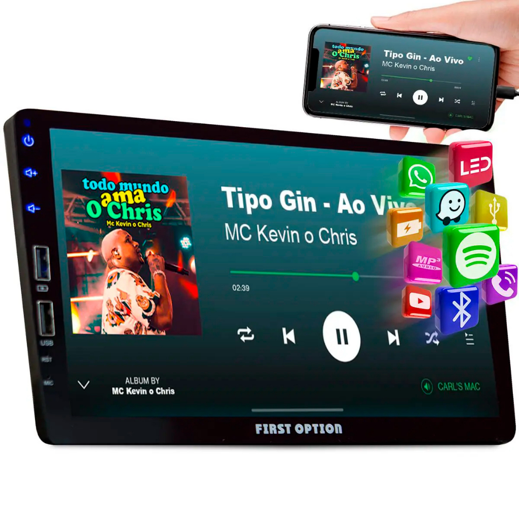 Central Multimídia 9 Polegadas Touch Screen 1 Din Bluetooth First Option 9810