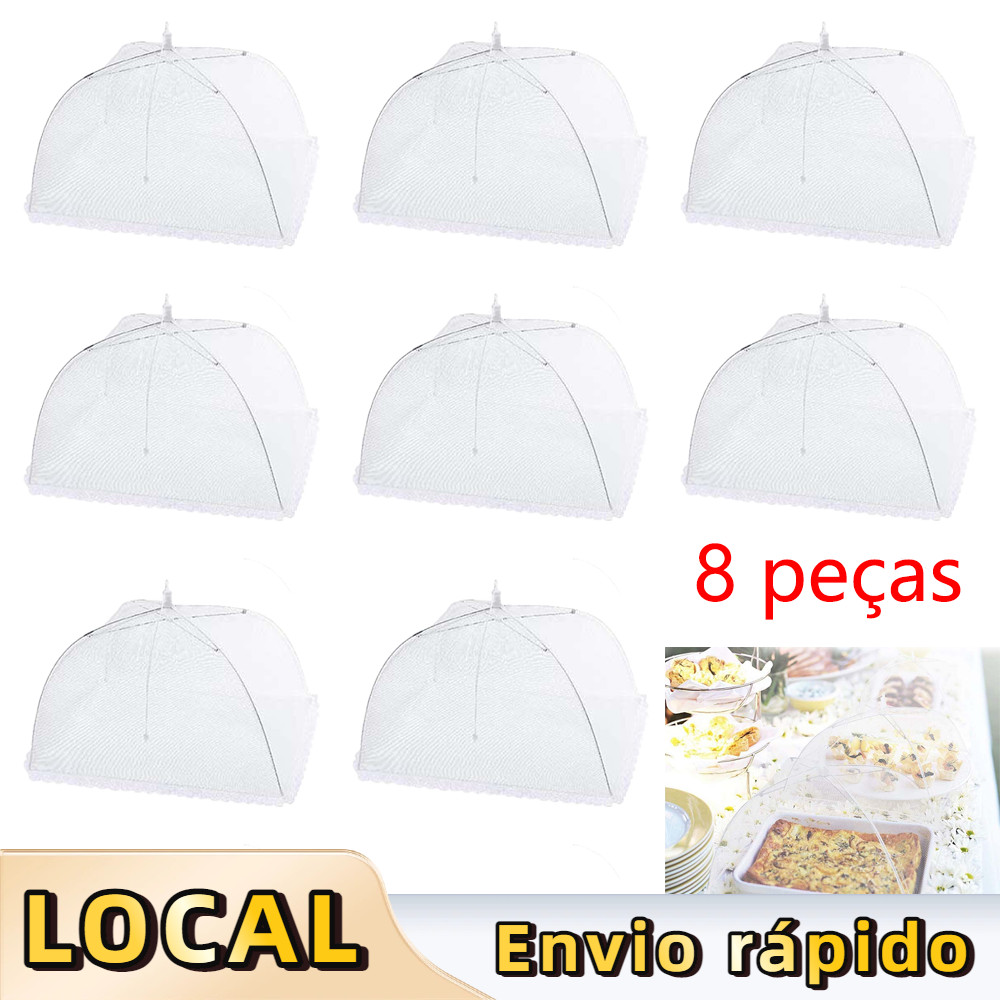 Kit 8 Tela Mosquiteiro Protetor de Alimentos Branco 20cm Altura – Protege contra Moscas e Mosquitos