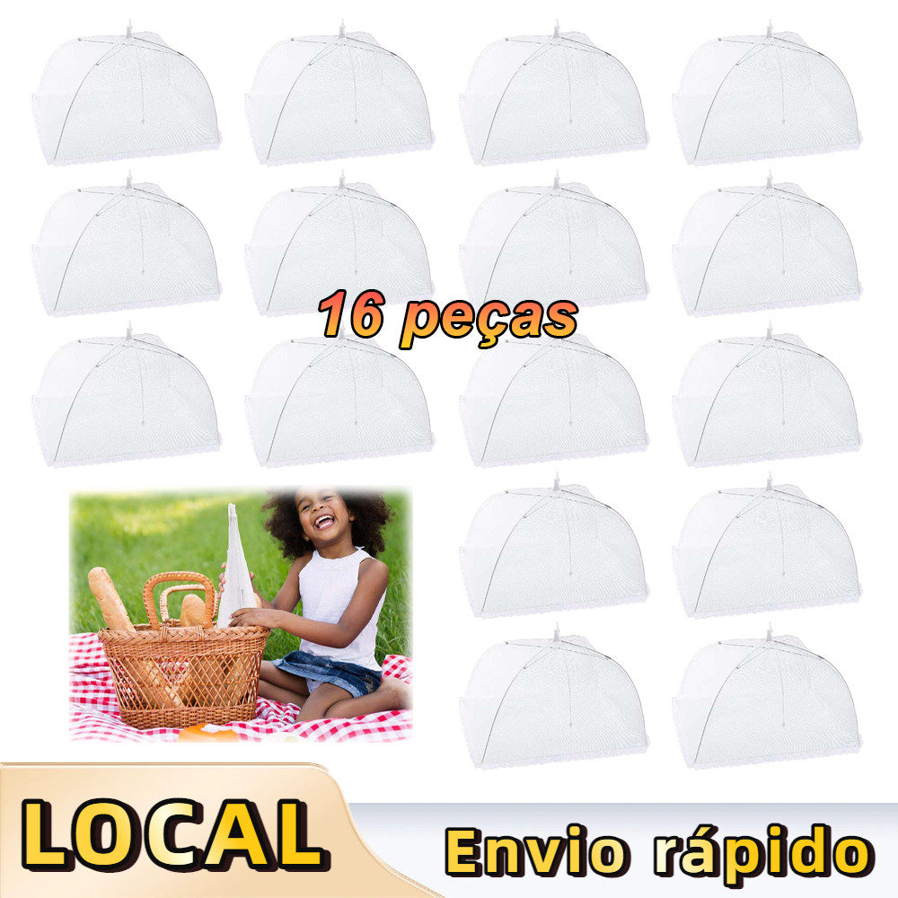 Kit 16 Tela Mosquiteiro Protetor de Alimentos Branco 20cm Altura – Protege contra Moscas e Mosquitos