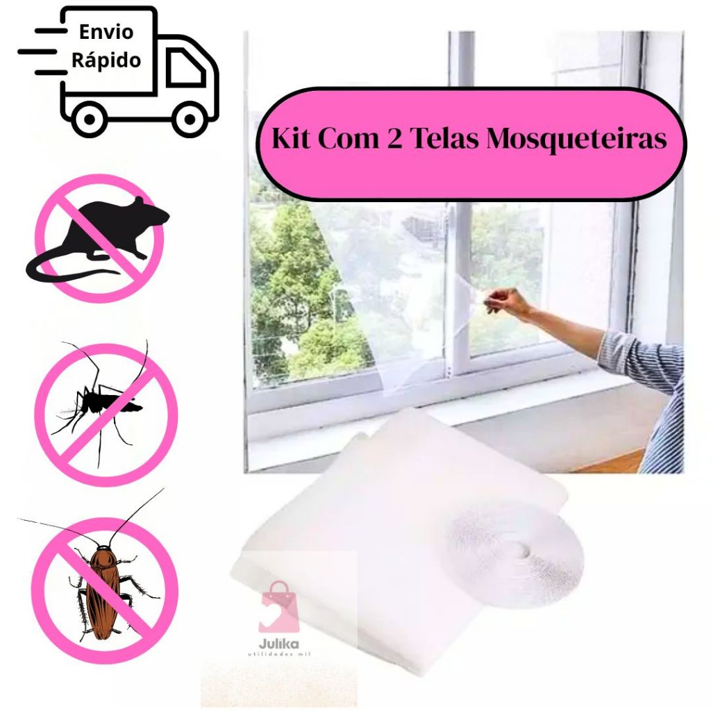 Kit Com 2 Telas Mosqueteira Para Janelas 1,30x1,50 Protege Contra Mosquitos Moscas insetos