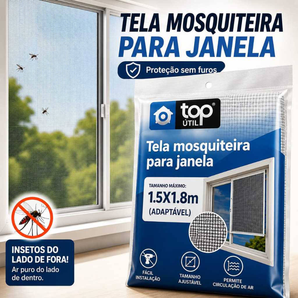 Rede Proteção Janela Contra Insetos Dengue Mosquito Tela Ajustável 150x180cm Não Fura Parede Tela Contra Mosca Protege