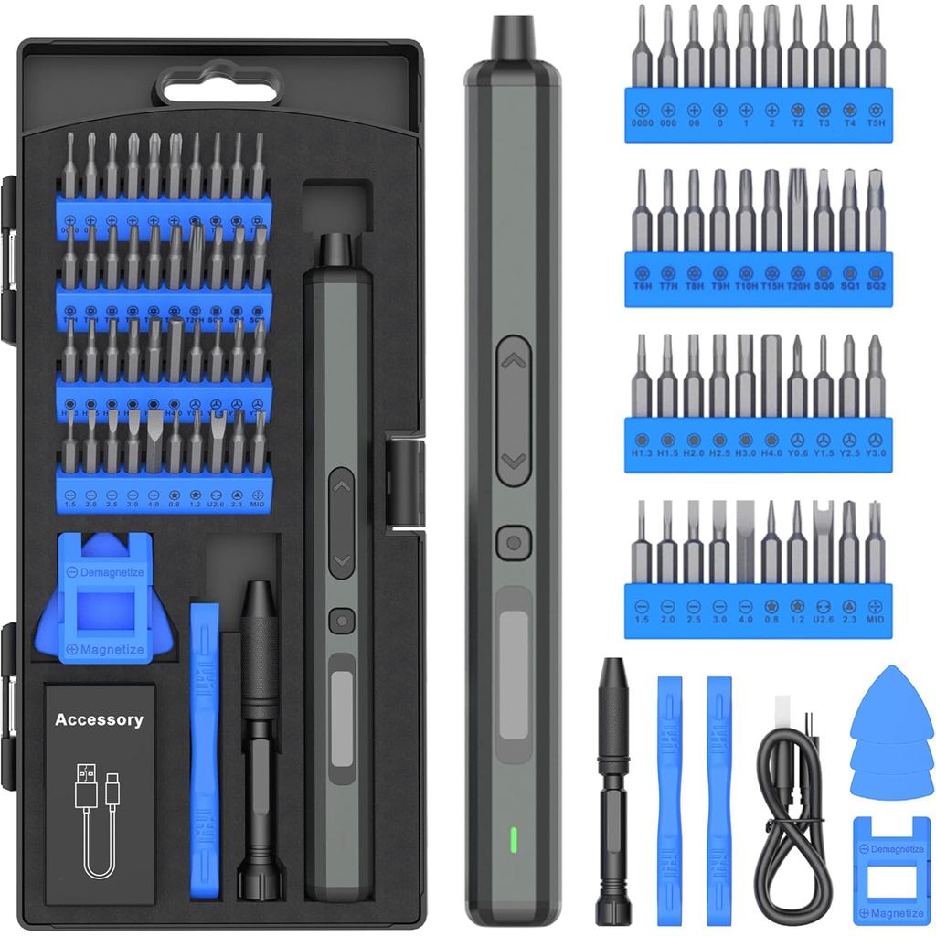 Electric Cordless Power Screwdriver - 50 in 1 Blue Mini Electric Small Power Precision Screwdriver Magnetic Storage Bit