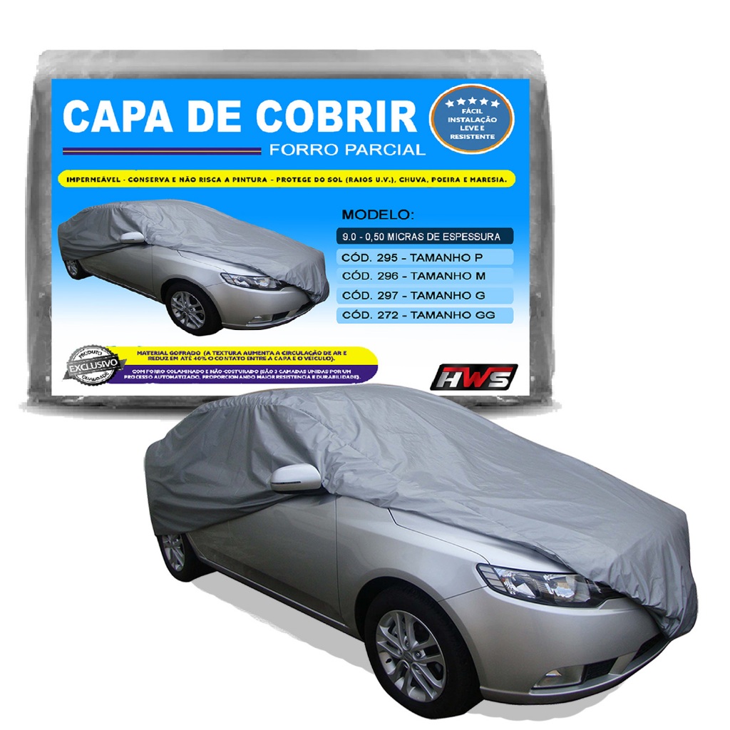 Capa Cobrir Carro Hatch Sedan Suv Picape Van Cinza HWS Forrada Impermeável Proteção Sol e Chuva