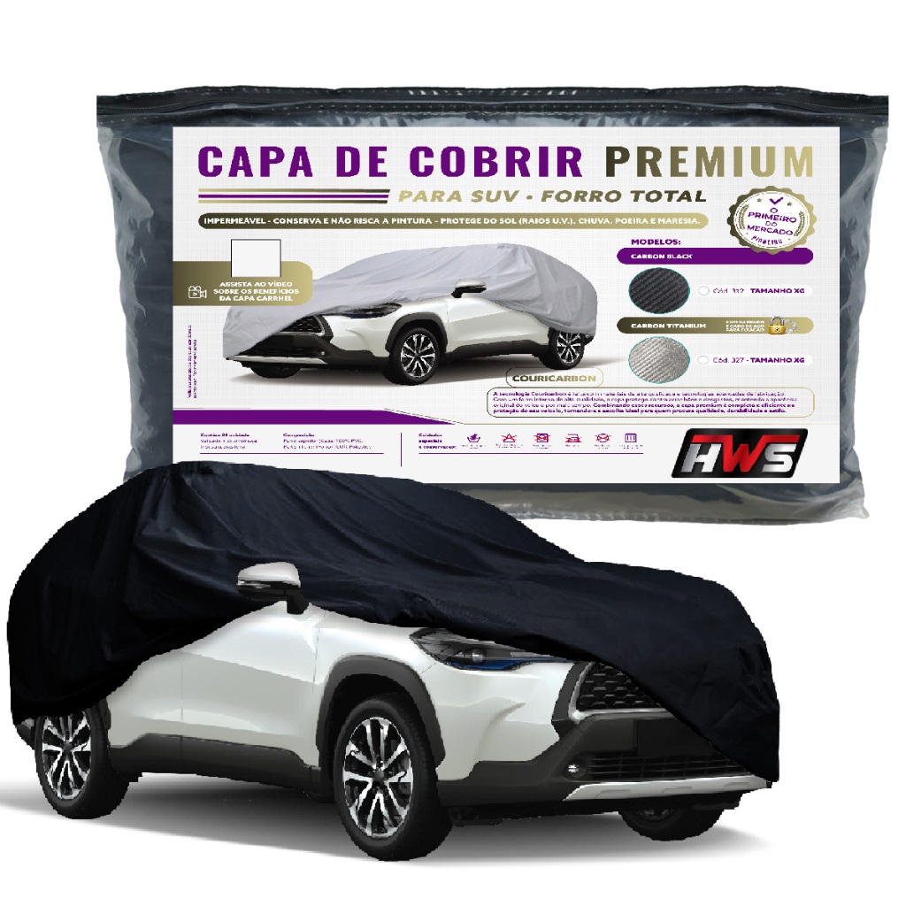 Capa Cobrir Carro Hatch Sedan Picape Suv Couricarbon HWS Forrada Impermeável Proteção Sol e Chuva