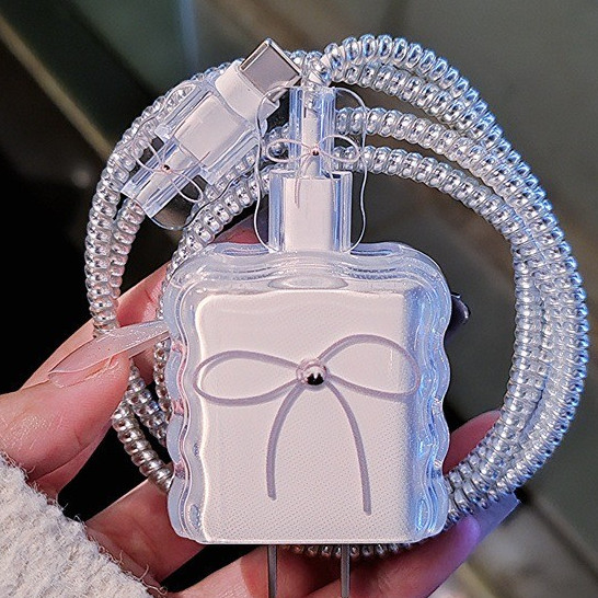 Capa Carregador Para iPhone De 20 W , Estilo Minimalista , Bordas Onduladas , Laço Transparente , Resistente A Choques E