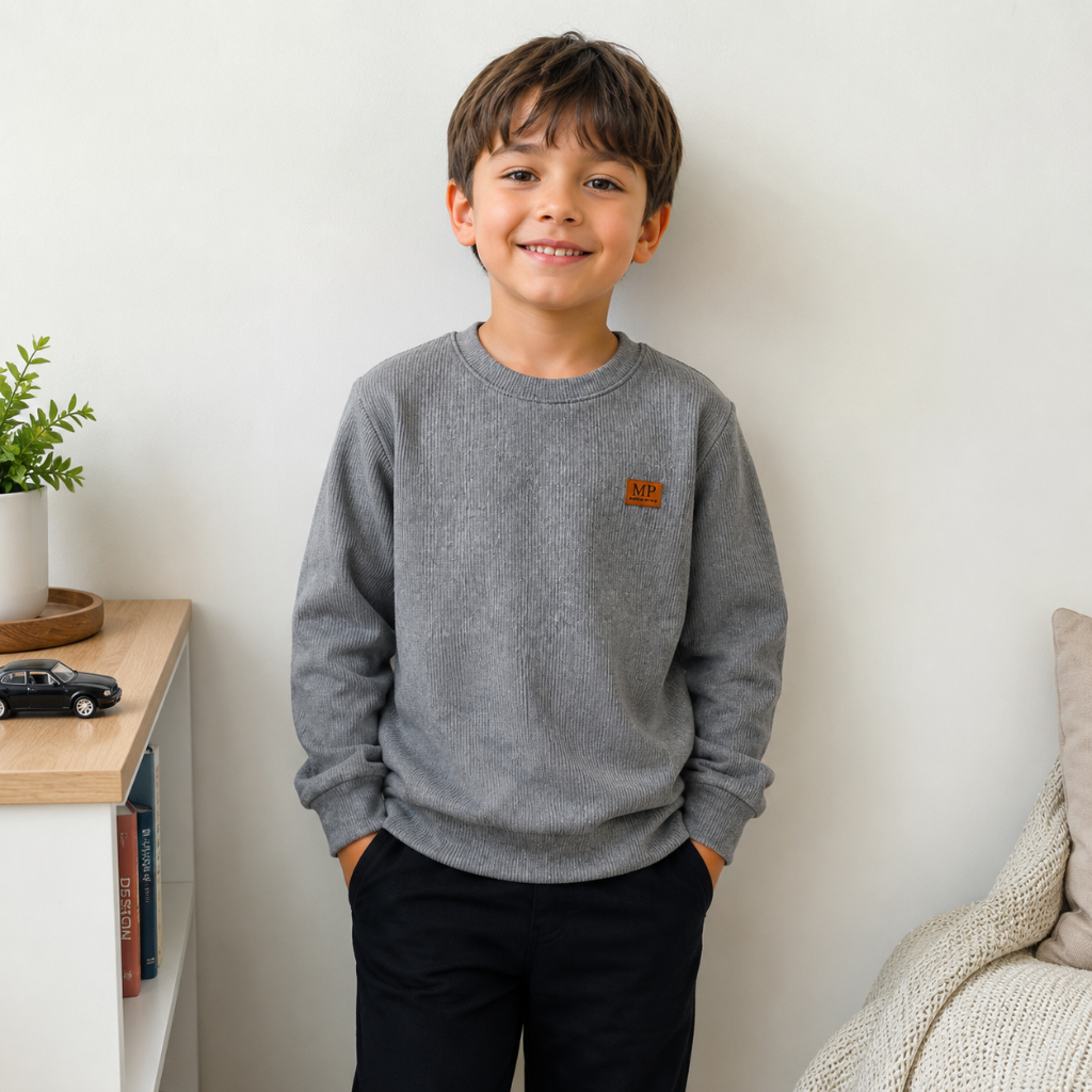 Casaco Infantil Tricot Canelado Premium Manga Longa Macio Confortável Inverno