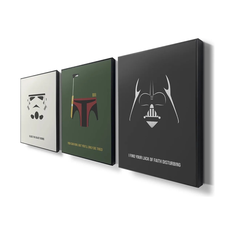 Kit de quadros minimalista geek star wars dark side com moldura Filete caixa alta