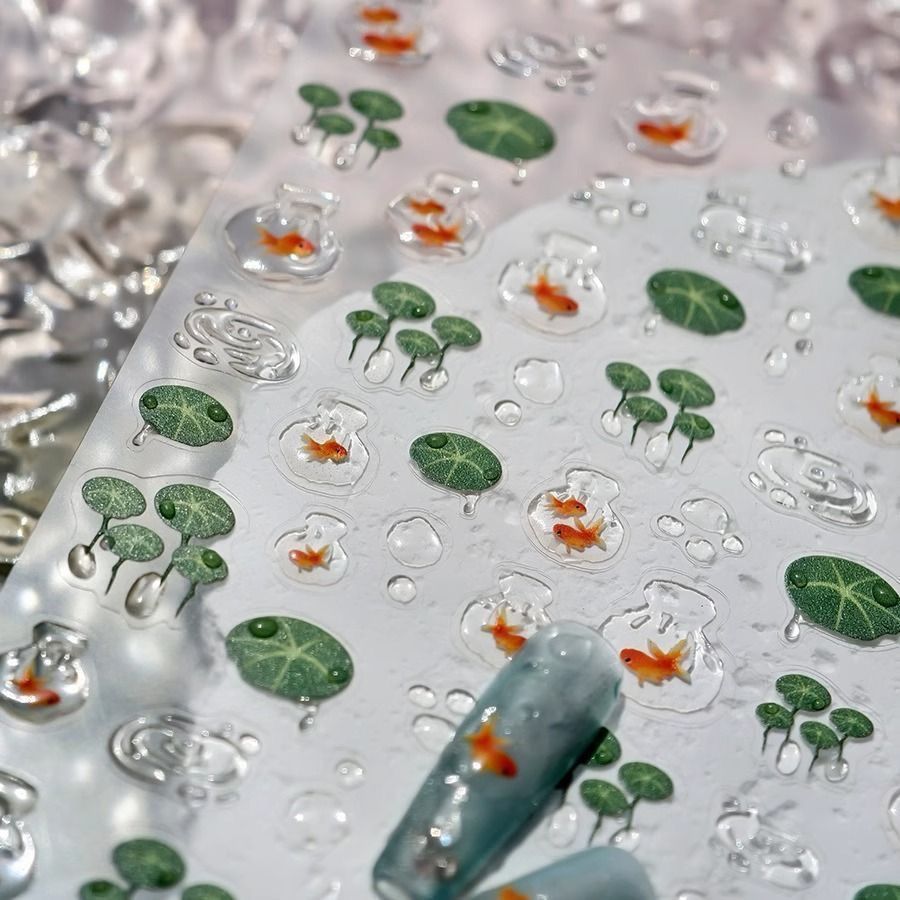 Lotus Koi peixe geléia tridimensional Manicure adesivos unhas decorativas computador caso de telefone ipad manual adesiv
