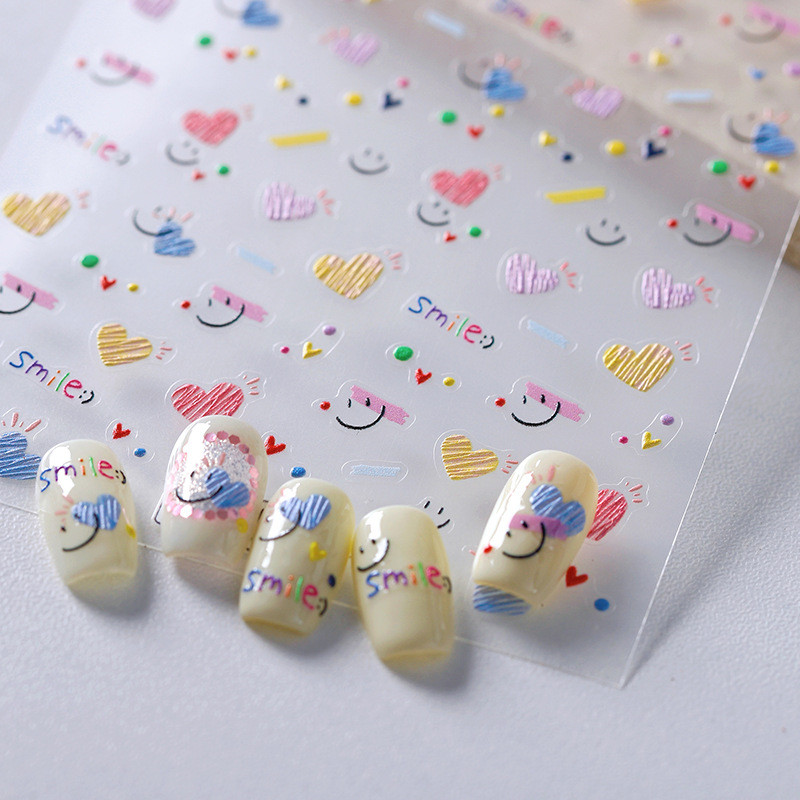 Sorriso coração tridimensional em relevo Manicure adesivo decorativo prego portátil caso do telefone câmera ipad adesivo