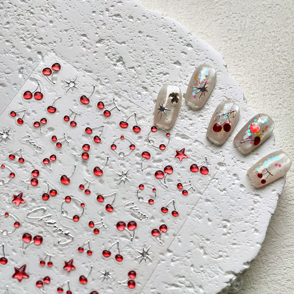 Bonito fruta cereja geléia tridimensional Manicure adesivos unhas decorativas computador caso de telefone ipad manual ad