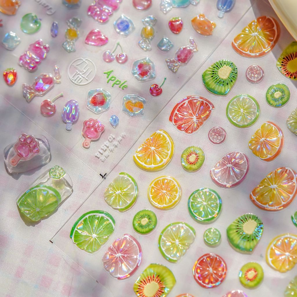 Adesivo de Manicure de frutas suculentas tridimensional geléia decoração prego computador celular iPad copo de água manu