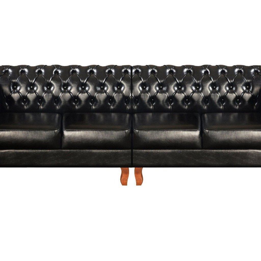Sofá Dom Pedro Chesterfield Modulado 4 Lugares 2 Poltronas Decoração Sara Recepção Preto Preto