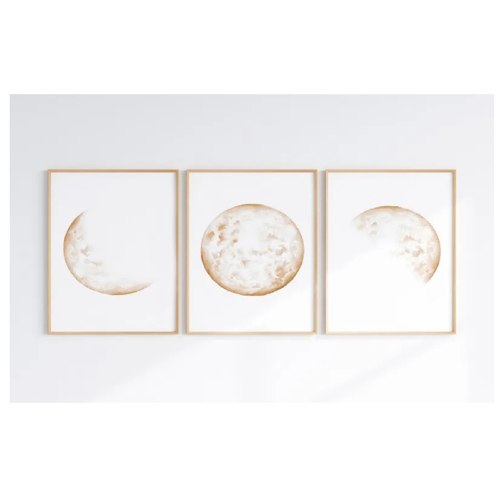 Quadros decorativos Fases da lua em dourado (3 peças)