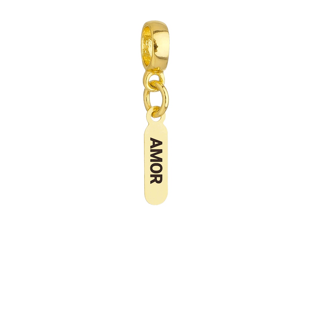 Berloque Plaquinha Amor Banhado a Ouro 18k