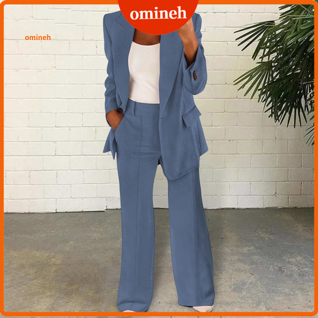 Women Polyester Two-piece Set Breathable Outfit for Women’s Formal Pants Suit – One Button Blazer Long Sleeve Trouse