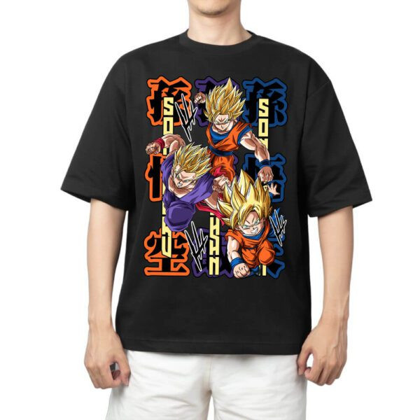 Camiseta Oversized Masculina Feminina Estampa Goku Gohan Goten Super Saiyajin Família Son Dragon Ball Z, Camiseta