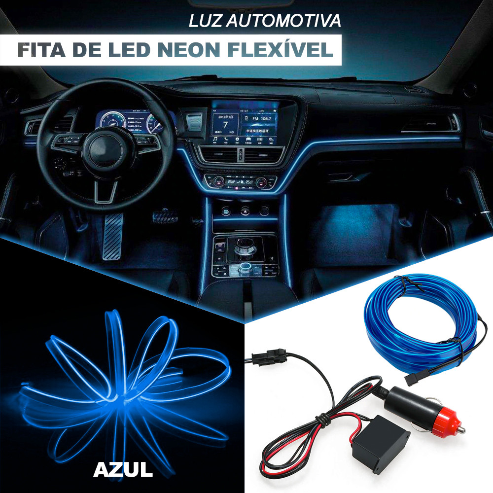 Fita Barra Led P/ Painel Azul Marinho Fiesta 2011 2012 2013 2014 2015 2016 5m Tunning Top
