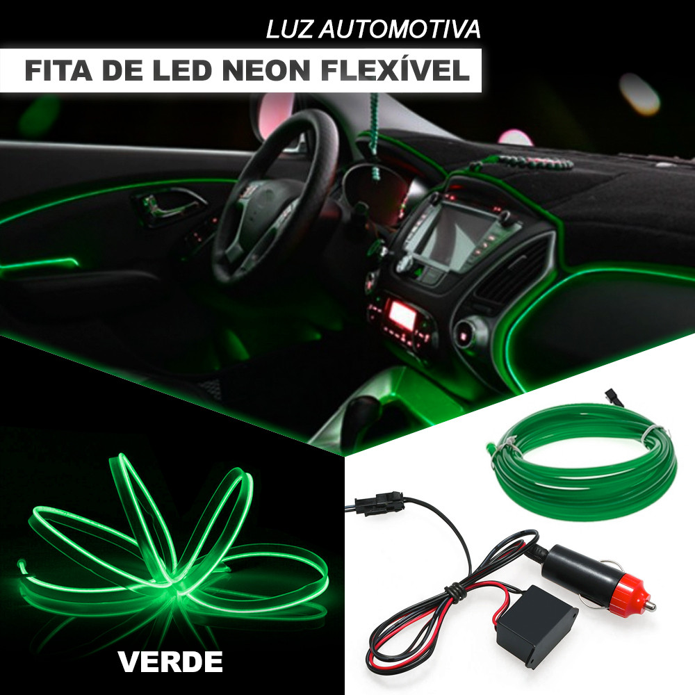 Fita Barra Led P/ Painel Verde New Fiesta 2015 2016 2017 2018 5m Tunning Top