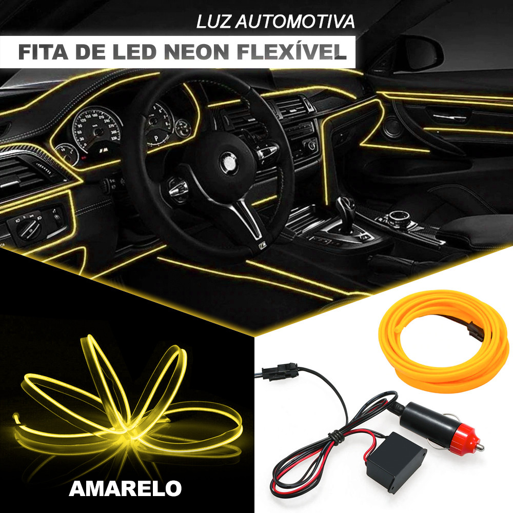 Fita Barra Led P/ Painel Amarelo Fiesta 2012 2013 2014 2015 2016 5m Tunning Top