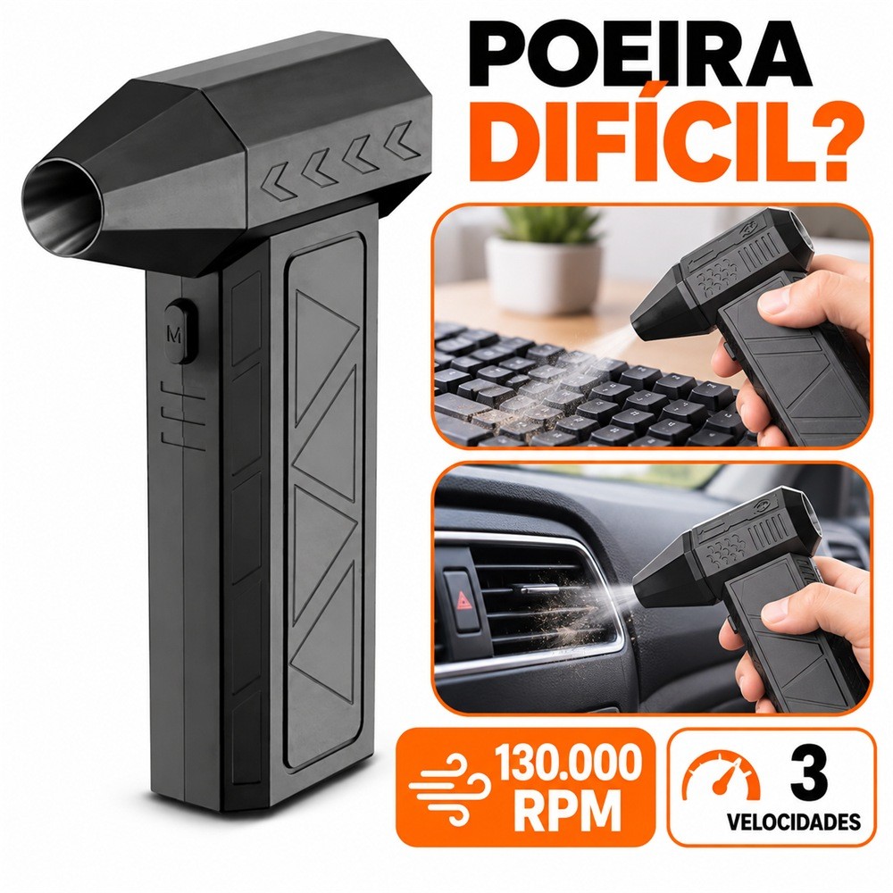 Soprador de Ar Turbo Elétrico sem Fio 130.000 RPM com 3 Velocidades para Limpeza