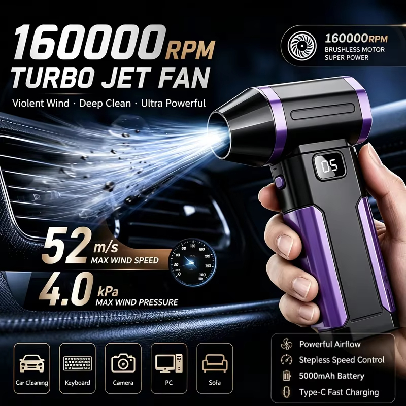 130000ventilador Turbo A Jato De Alta Velocidade Rpm , Espanador De Ar Elétrico Recarregável , Tela De Ventilador Compri