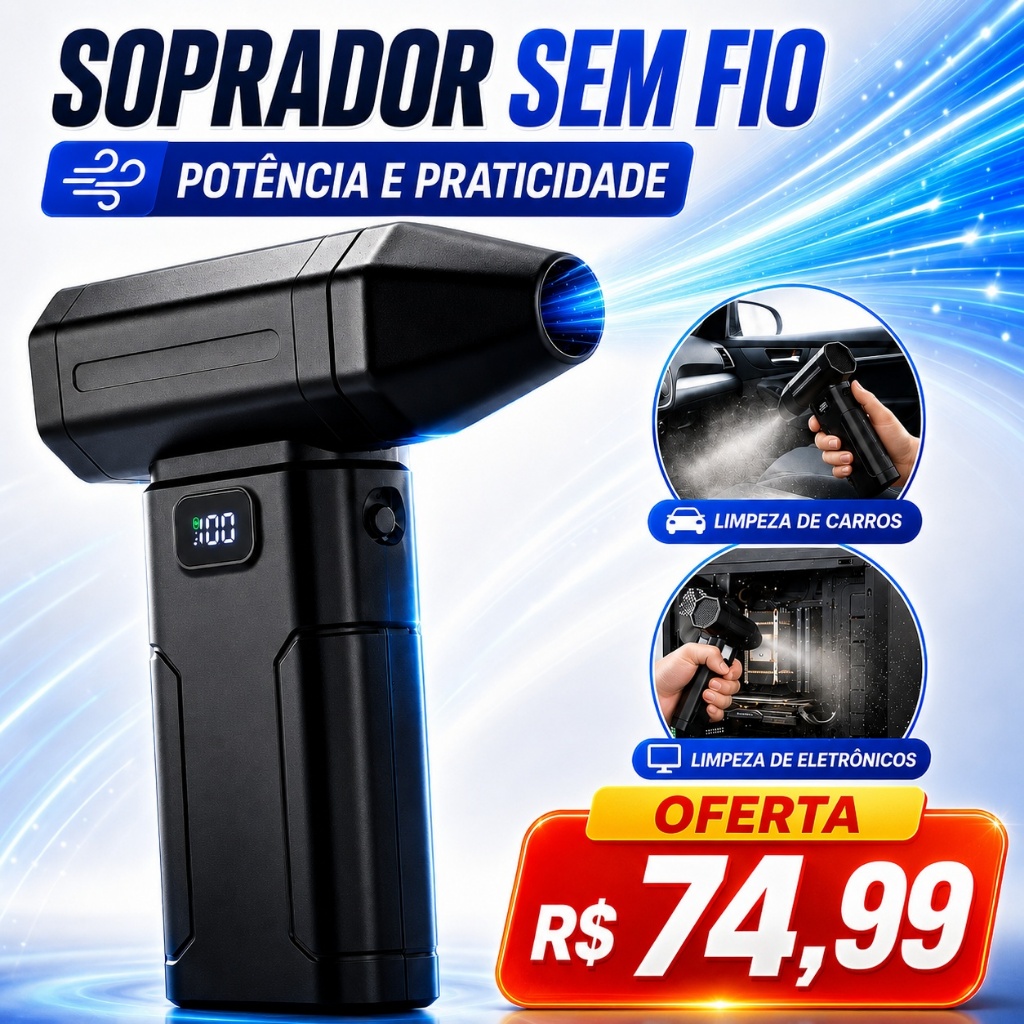 Soprador Ar Turbo 130000 Rpm Sem Fio Portátil 6 Velocidades Potente Computador Churrasqueira