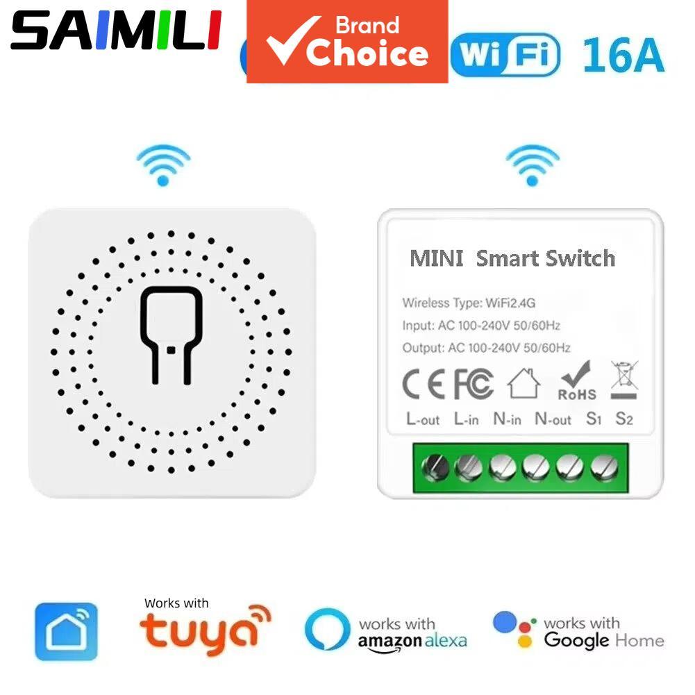 SAIMILI Para Tuya 16A WiFi Interruptor Inteligente Monitoramento de Energia 2 Vias Temporizador Relé Funciona com Alexa