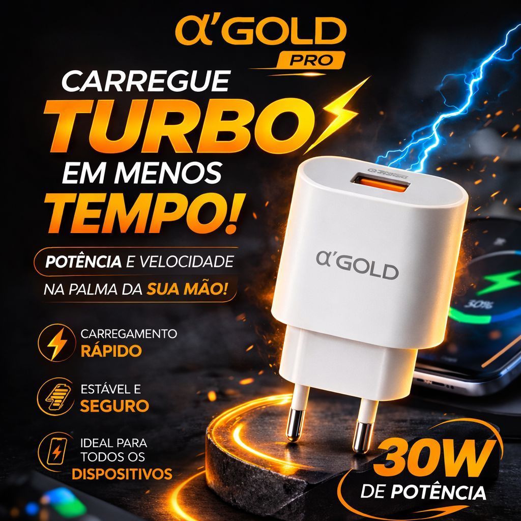Fonte carregador  USB  30w TURBO Anatel Rápido Original AGOLD tomada Android Iphone