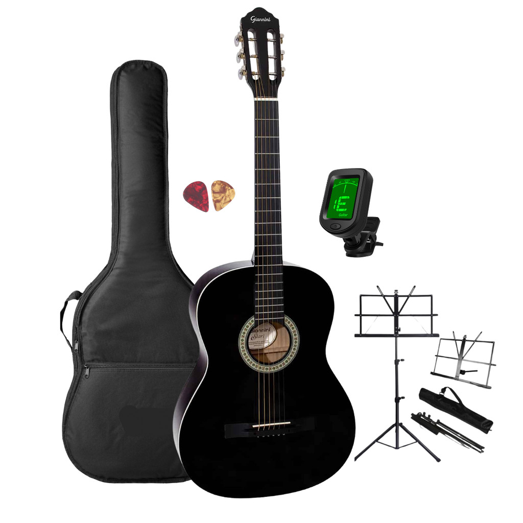 Violão Nylon Preto Estudante Giannini Start N14 + Acessórios