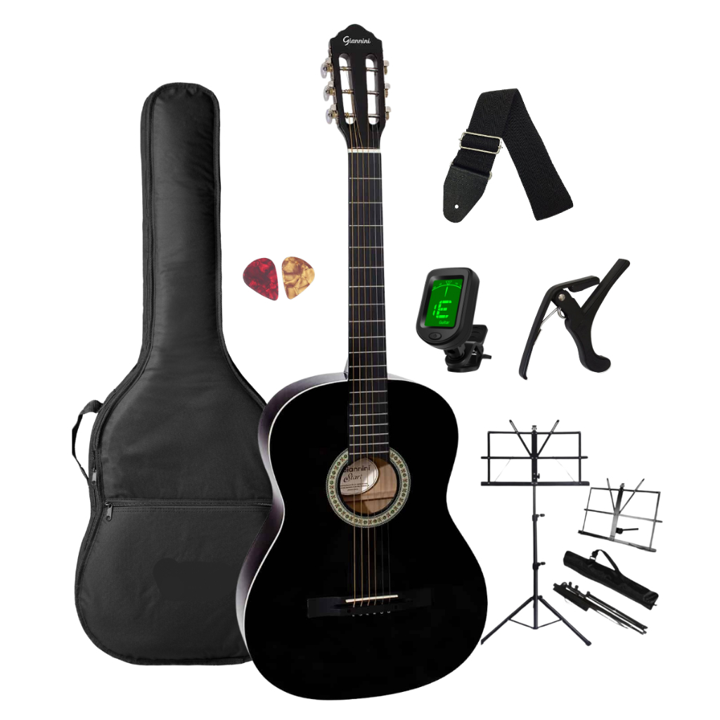Violão Estudante Clássico Nylon Giannini Start N-14 BK Destro Adulto + Acessórios Completo