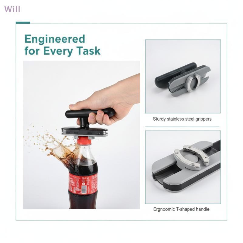 1 Pçs Ajustável Jar E Abridor De Garrafa Economia De Trabalho Antiderrapante Alça Ergonômica Portátil Gadget Para Viagen