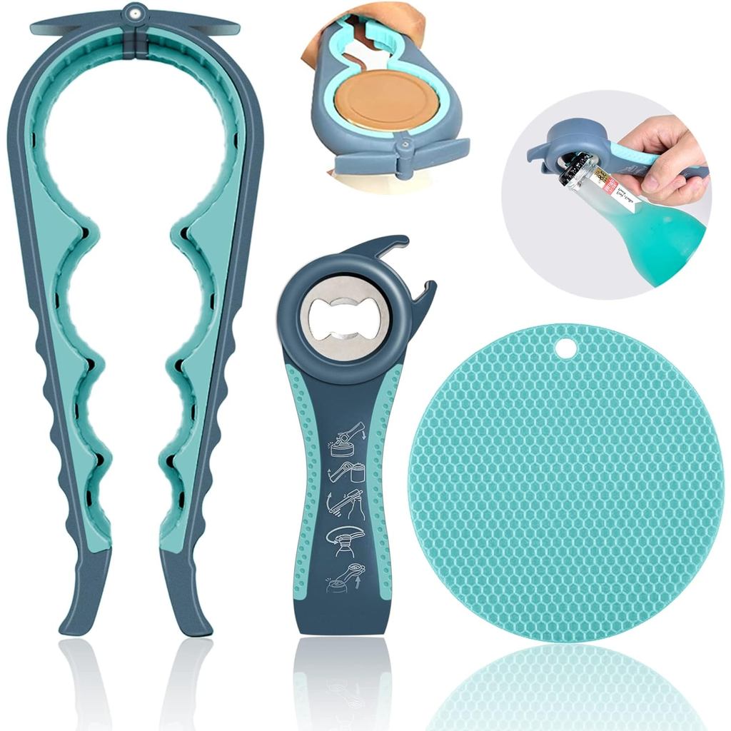 Jar Opener for Weak Hands, Seniors with Arthritis, 5 in 1 Multi Function Bottle Opener Lid Opener For Arthritic Hands wi