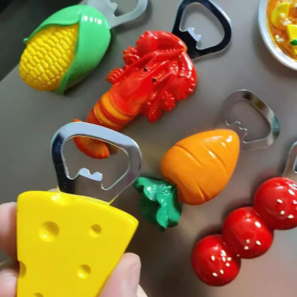 Multifuncional Em Forma De Frutas Jar & Abridor De Garrafa Cenoura Milho Caqui Lagostim Doces Cana Resina Ímã Geladeira