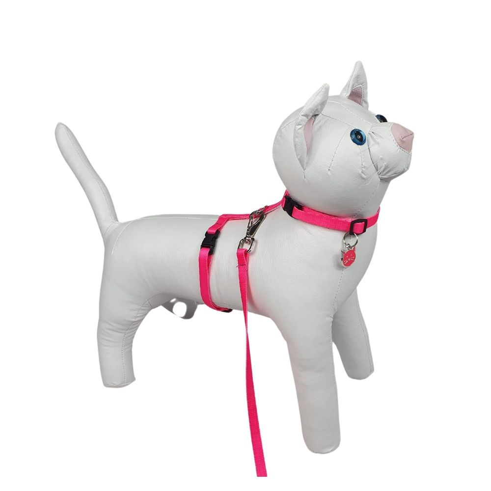 Conjunto Guia + Peitoral H Estampado Pra Gatos Com Trava