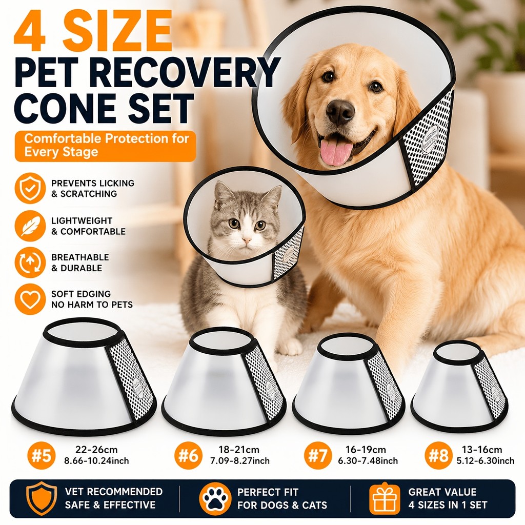 Conjunto de 4 peças de coleira de recuperação pós-operatória para animais de estimação com combinação de vários tamanhos