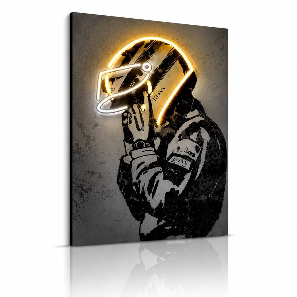Quadro Decorativo 1 Peça Capacete Ayrton Senna Efeito Led FullHd