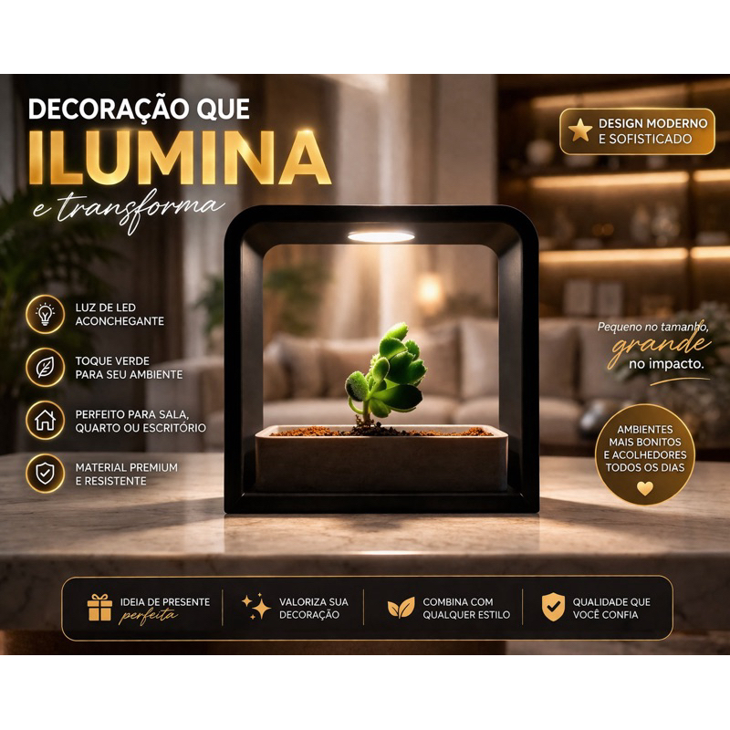 Vaso Decorativo Moderno com LED | Design Sofisticado e Iluminação Elegante | Decoração de Luxo para Sala e Escritório