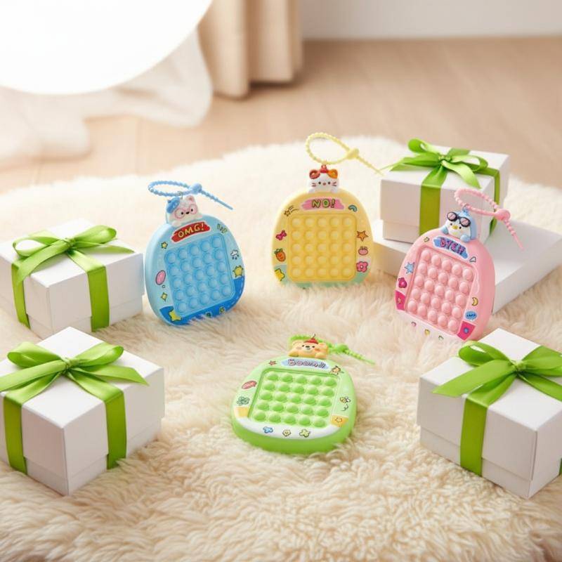 Chaveiro De Brinquedo Fofo De Desenho Animado 25 Bolhas De Silicone À Prova D'água Para Aliviar O Estresse Portátil Cria