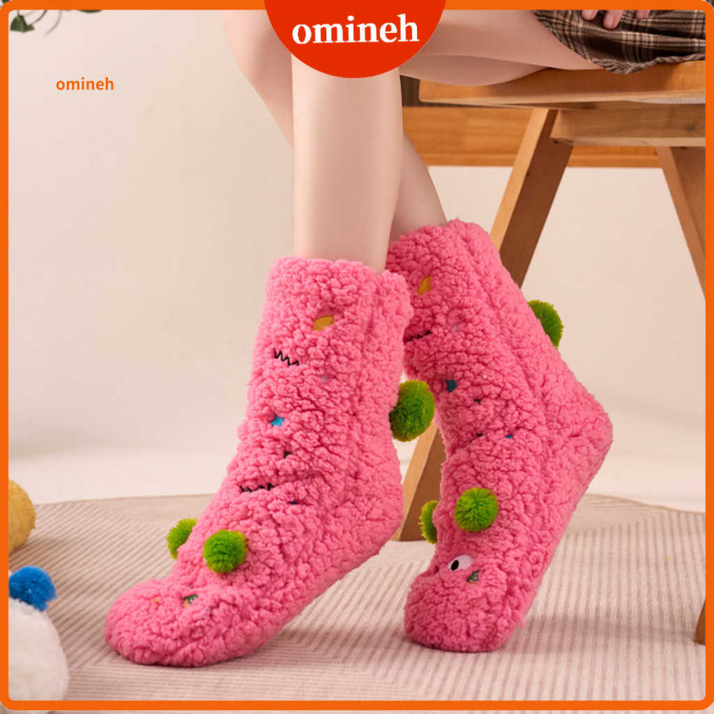 Non-slip Socks Soft Cozy 1 Pair Plush Floor Thickened Warm Indoor with Sole Anti-skid Bedroom Slippers for Winter Comfor