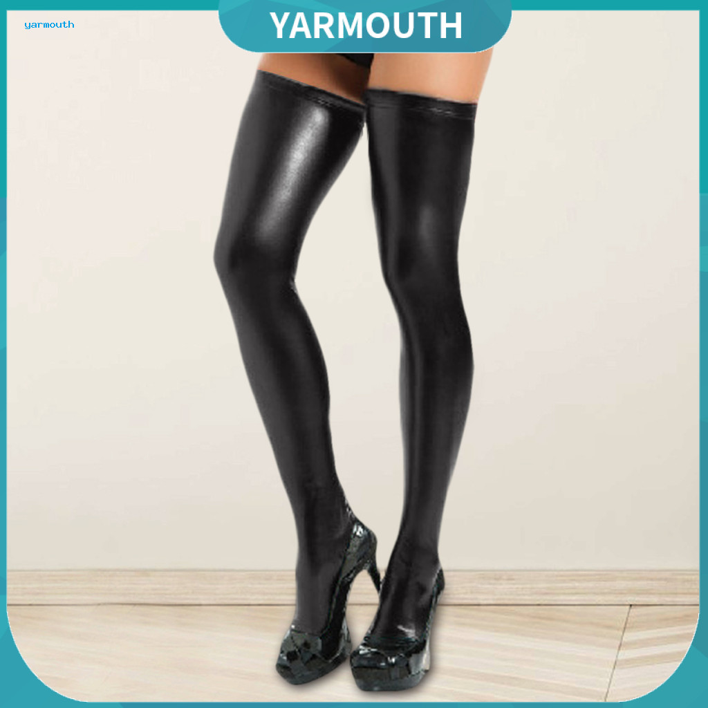 Club Stockings Dark Thigh-high 1 Pair Women Faux Leather Socks Anti-slip Skinny for Nightclub Party Cosplay Bedroom Perf