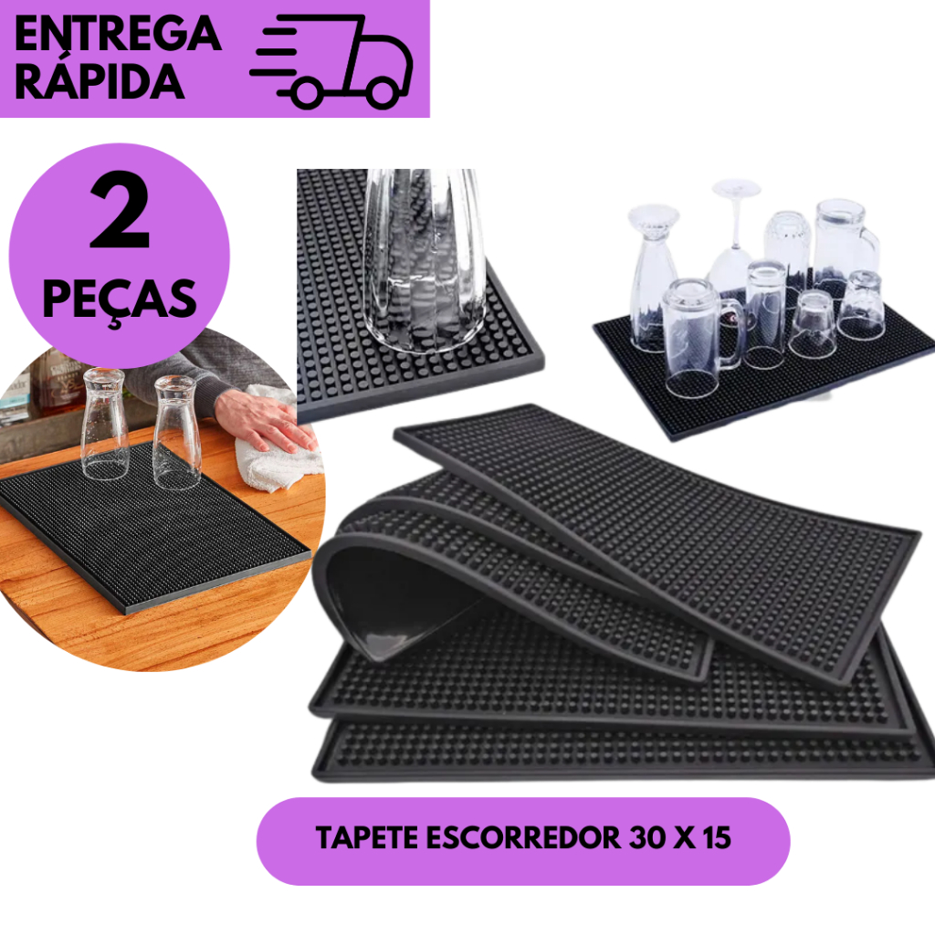 Kits 2 ou 1Tapete de Borracha 30x15 Antiderrapante para Drinks  Bar Barman Profissional Ideal Pub