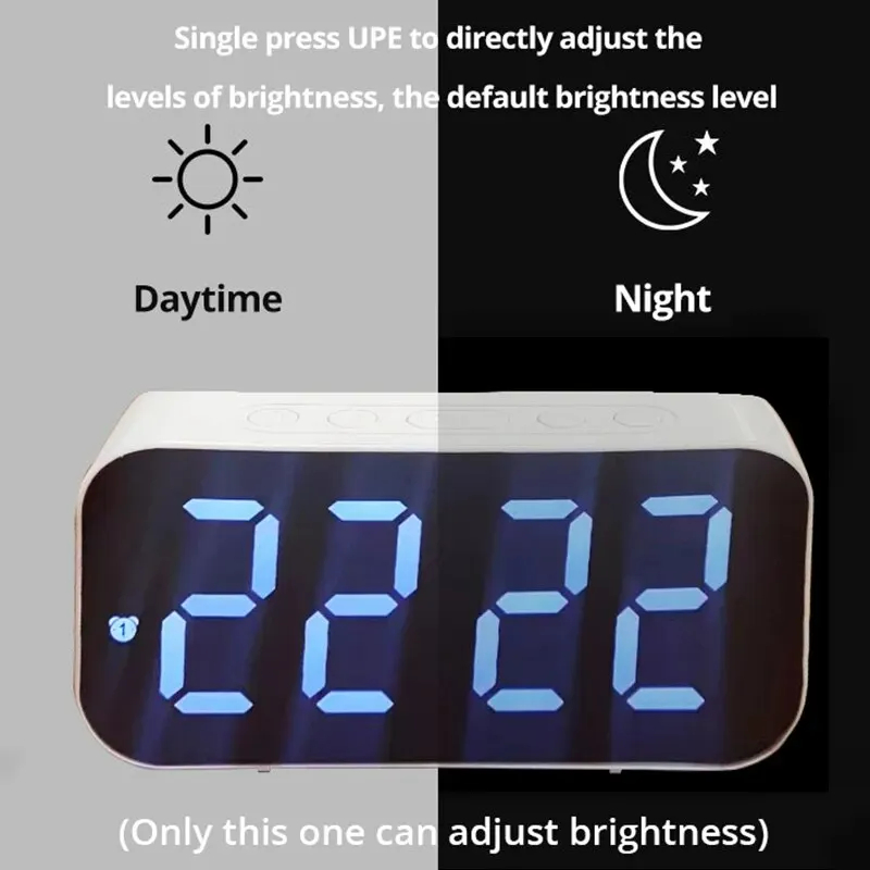Relógio Despertador Digital com Espelho LED Moderno e Função Soneca para Desktop