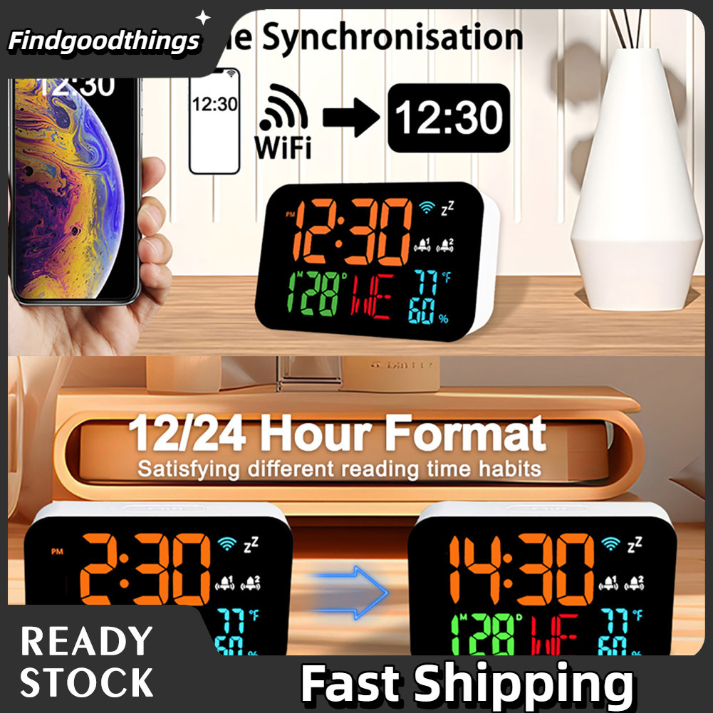 Findgoodthings-br Tuya WiFi Desktop Clock Calendário Termômetro inteligente Higrômetro com display digital LED Suporte